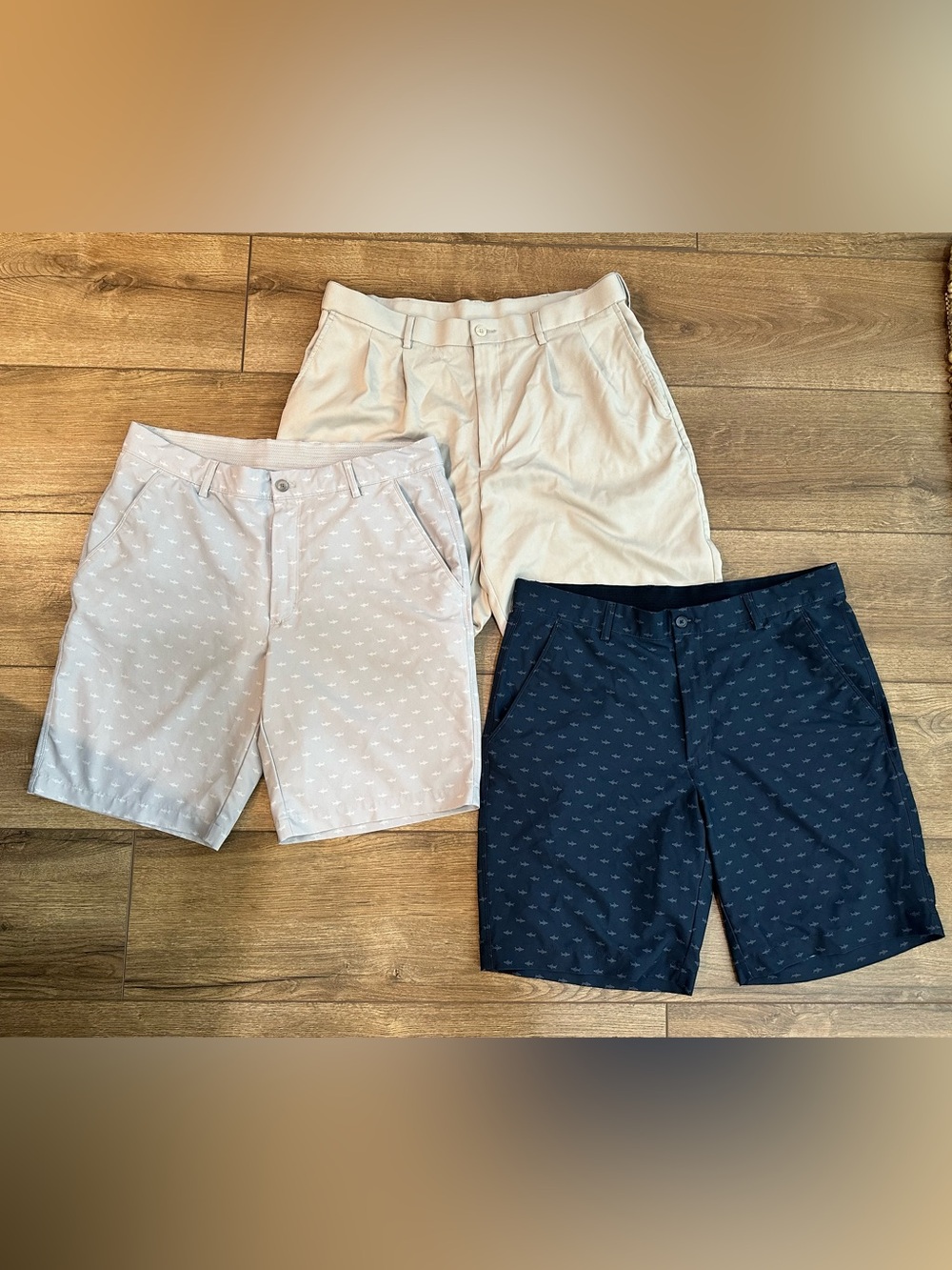 Men’s Golf Shorts Lot Size 34 – Greg Norman Shark Print + PGA Tour – 3 Pairs